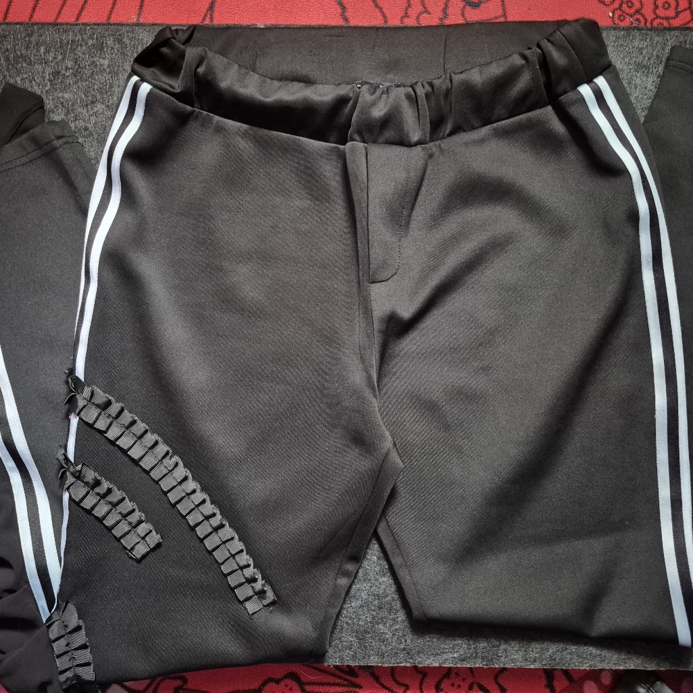 Stylish Black Women's Pants with White Stripes